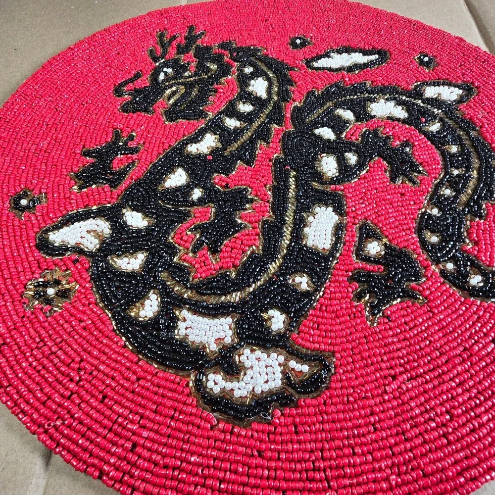 2024 Year of the Dragon Beaded Charger 15 Inch Round Red Black Gold Placemat NEW